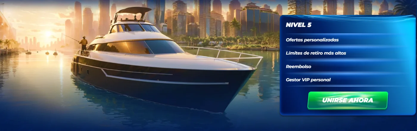 Promoción del Nivel VIP 5 de Bassbet Casino con un yate, ofertas personalizadas y ventajas VIP